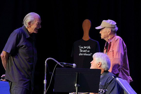 Musselwhite greets Van Eaton at Sound Check Shoals Theater July 28, 2023